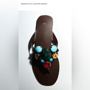 ZARA Beaded Flat Leather Sandals size US7.5 /EU38 NWOT